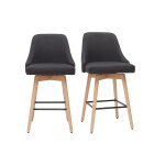 Miliboo tabourets de bar scandinaves pivotants 360� en tissu gris fonc� et bois h�tre massif h65 cm (lot ...