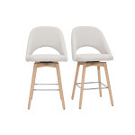 Miliboo tabourets de bar scandinaves tissu effet velours textur� beige et h�v�a massif 65 cm (lot de ...