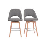 Miliboo tabourets de bar scandinaves tissu effet velours textur� gris et h�v�a massif 65 cm (lot de 2) ...