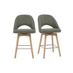 Miliboo tabourets de bar scandinaves en tissu velours c�tel� vert kaki et h�v�a massif 65 cm (lot de ...
