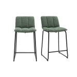 Miliboo tabourets de bar en tissu chenille vert kaki et m�tal noir h65. 6 cm (lot de 2) visto