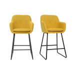Miliboo tabourets de bar en tissu effet velours jaune moutarde h65 cm (lot de 2) amika