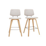 Miliboo tabourets de bar en tissu effet velours textur� beige et bois clair h66 cm (lot de 2) segur