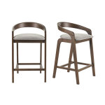 Miliboo tabourets de bar en tissu effet velours textur� gris et bois fonc� h68 cm (lot de 2) pulso