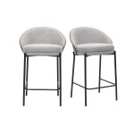 Miliboo tabourets de bar en tissu effet velours textur� gris, bois fonc� et m�tal h65 cm (lot de 2) tucson ...