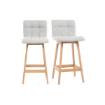 Miliboo tabourets de bar en tissu gris clair et bois h67. 5 cm (lot de 2) klaris