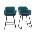 Miliboo tabourets de bar en velours bleu pétrole h65 cm (lot de 2) amika Miliboo tabourets de bar en velours bleu pétrole h65 cm (lot de 2) amika