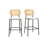 Miliboo tabourets design en tissu effet velours textur� beige, m�tal noir et cannage rotin (lot de 2) ...