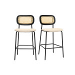 Miliboo tabourets design en tissu effet velours textur� beige, m�tal noir et cannage rotin (lot de 2) ...