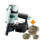Lot cloueur couverture hitachi nv45ab2 avec pointes roofing en 25 mm