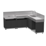 Cuisine d'ext�rieur en angle 5 �l�ments avec cr�dence en acier noir