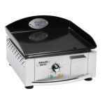 Ensemble plancha roller grill emaille 400x400 lectrique + desserte inox et bois