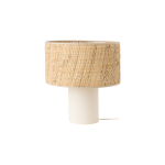 Lampe � poser pied en lin blanc et abat jour en rabanne risley