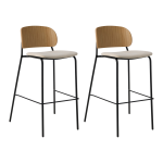 Lot de 2 chaises de bar 75 cm tissu et bois pieds m�tal sofia