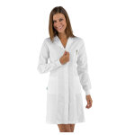 Blouse m�dicale femme blanc � poignets tricots forme slim isacco