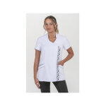 Dyneke blouse femme  manches courtes col vue imprime blanche 100% polyester