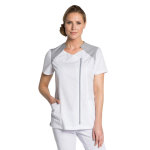 Dyneke blouse m�dicale blanche et grise avec fermeture �clair