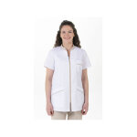 Dyneke blouse m�dicale pour femme � manches courtes blanc surpiq�res beige 67% polyester 33% coton