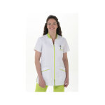 Dyneke blouse m�dicale pour femme � manches courtes blanc surpiq�res pistache 67% polyester 33% coton ...