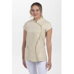 Dyneke tunique femme beige � manches courtes vague col mao