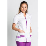 Dyneke tunique m�dicale manches courtes col mao blanc violet