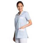 Dyneke tunique de travail femme � manche courte bleu et blanc