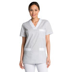 Dyneke tunique de travail femme � manche courte gris et blanc