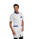 Isacco blouse de travail pour homme  manches courtes dover blanche / bleue 65% polyester 35% coton