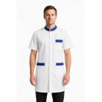 Isacco blouse de travail pour homme � manches courtes dover blanche / bleue 65% polyester 35% coton