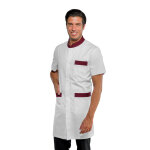 Isacco blouse de travail pour homme  manches courtes dover blanche / bordeaux 65% polyester 35% coton ...