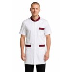 Isacco blouse de travail pour homme � manches courtes dover blanche / bordeaux 65% polyester 35% coton ...