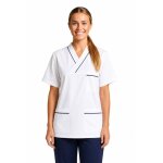Isacco casaque m�dicale col en v 100% coton unisexe blanc profilo bleu