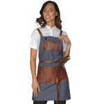 Isacco tablier court short jeans bleu avec eco - cuir marron 100% coton