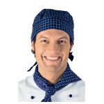 Isacco toque bandana cuisine blanc carreaux bleu