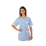 Isacco tunique aide soignane medina manches courtes blanc ray� bleu 100% coton