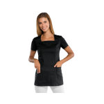 Isacco tunique esth�ticienne noire coupe cintr�e et col carr� stretch confort