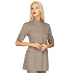 Isacco tunique de travail antigua gris tourterelle � manche courte en polyester et coton