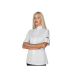 Isacco veste de chef pour femme demi - manches boston slim blanche 65% polyester 35% coton