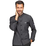 Isacco veste de chef unisexe koen à manches longues jeans noire 97% coton 3% élasthanne Isacco veste de chef unisexe koen à manches longues jeans noire 97% coton 3% élasthanne