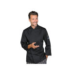 Isacco veste de chef unisexe à manches longues helsinki slim noire 65% polyester 35% coton Isacco veste de chef unisexe à manches longues helsinki slim noire 65% polyester 35% coton