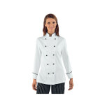 Isacco veste de cuisine femme granchef blanc liser� noir 100% coton
