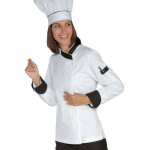 Isacco veste de cuisine femme miss chef blanche et noire