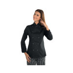 Isacco veste noire de cuisine � boutons pression pour femme