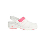 Safety jogger sabot hospitalier  talon en cuir blanc et rose