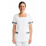 Tunique d'esth�ticienne blanc et argent� manches courtes isacco