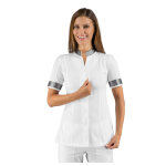 Tunique esth�ticienne blanche et argent� manches courtes isacco