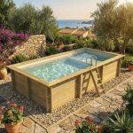 Altanka piscine bois aqua 4. 65 x 2. 85 - h. 1. 24 m avec plage - bleu clair