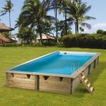 Piscine en bois azura 350 x 505 x 126 cm h - liner beige