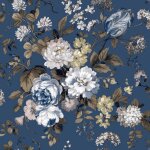 Noordwand papier peint blooming garden 6 big flowers bleu et marron