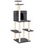Vidaxl arbre � chat avec griffoirs en sisal gris fonc� 144, 5 cm